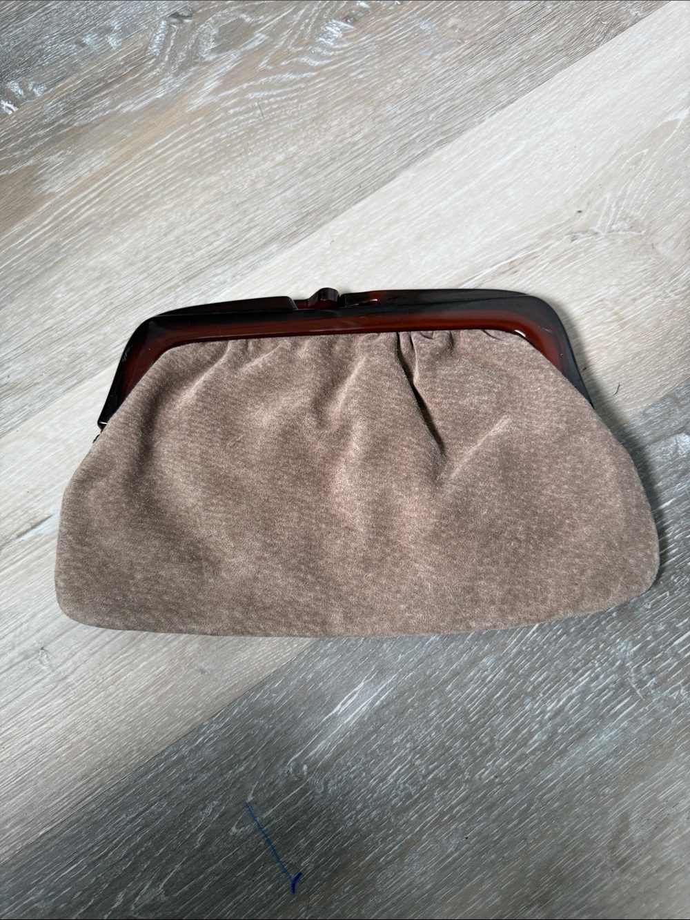 Taupe Frame Clutch with Tortoiseshell Trim